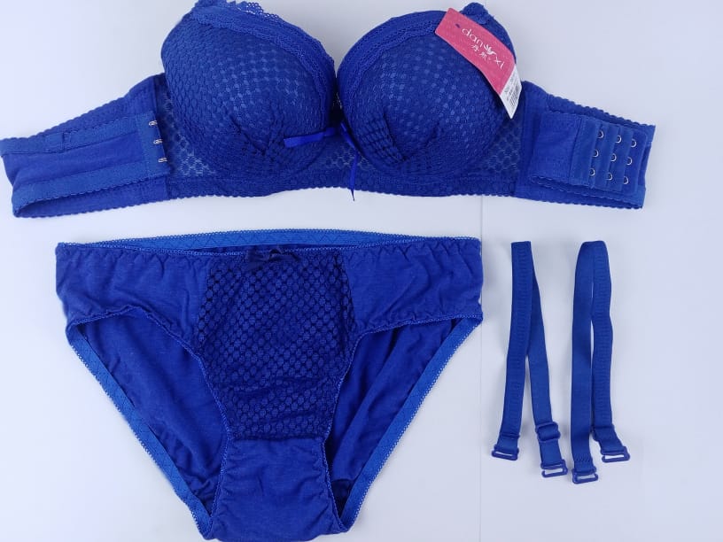 Navy Blue Padded & Embroided Bra & Panties Set