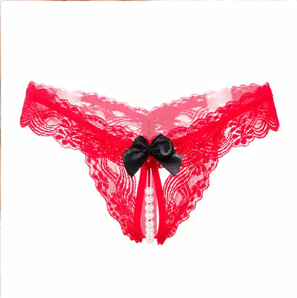 Woman Sexy Elastic Silk Red Seamless Thong Panties T Back Pearl G-string Underwear 12